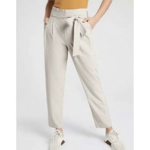 Athleta Skyline Pant II Size 18 Paperbag Tan Stretch Crop Tie Belt Waist Khaki - Picture 1 of 9